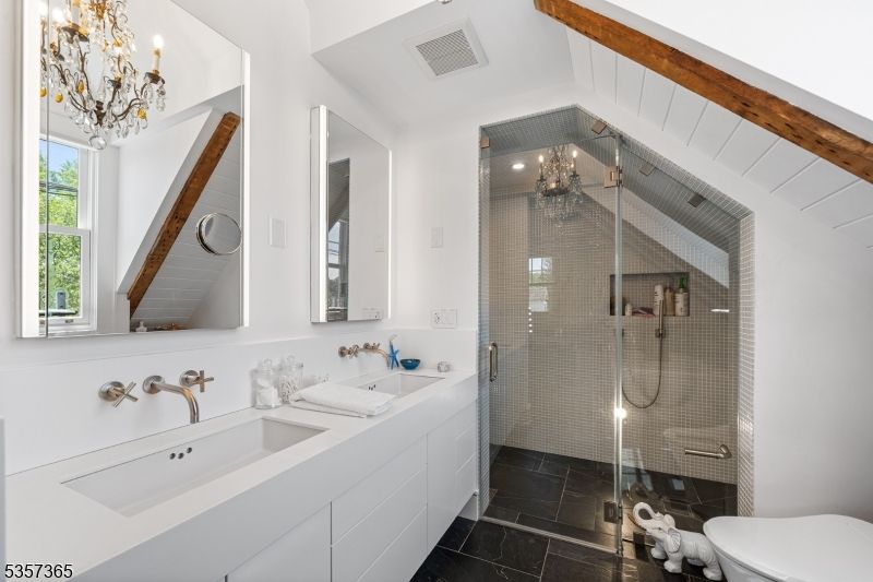 Bathroom, Chandelier, Dual Sink Vanities, Glass Shower, Interior