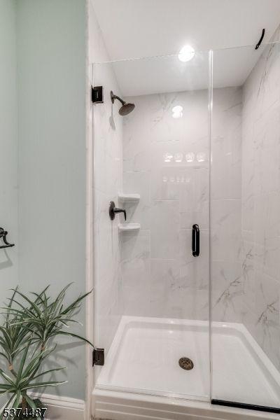 Bathroom, Glass Shower, Interior, Marble Walls, Recessed Lighting