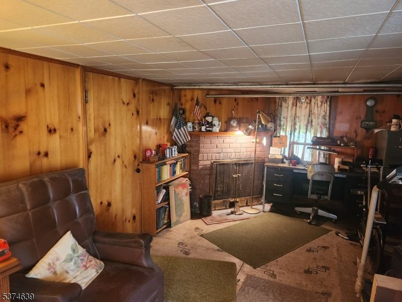 Fireplace, Home Office, Interior, Wooden Walls