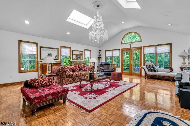 Chandelier, Interior, Living room, Recessed Lighting, Wood Texture Flooring