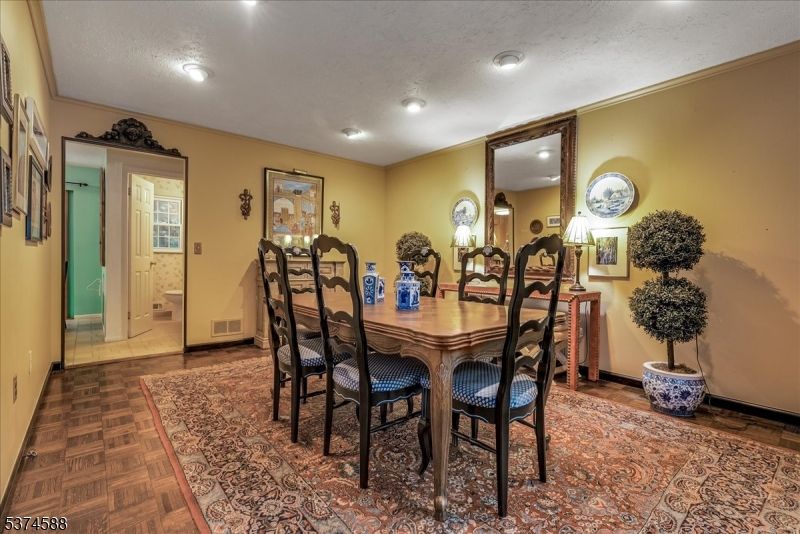 Dining room, Interior, Recessed Lighting, Wood Texture Flooring
