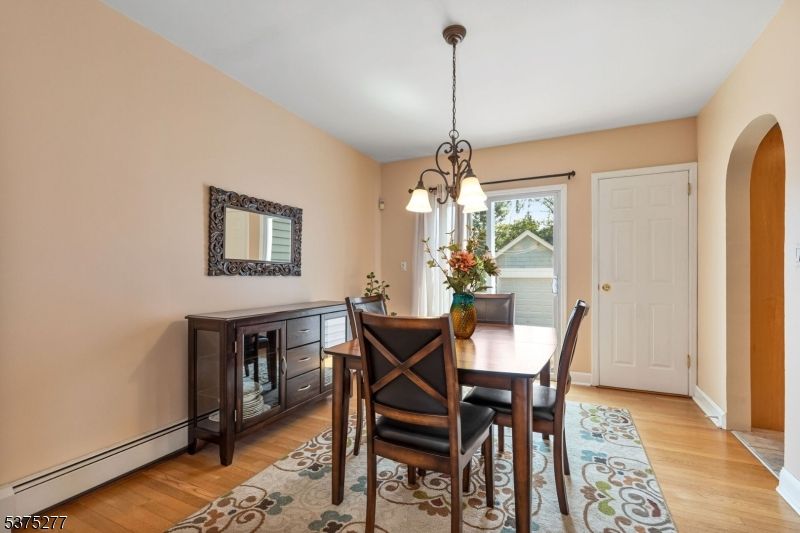 Chandelier, Dining room, Interior, Pendant Lights, Wood Texture Flooring