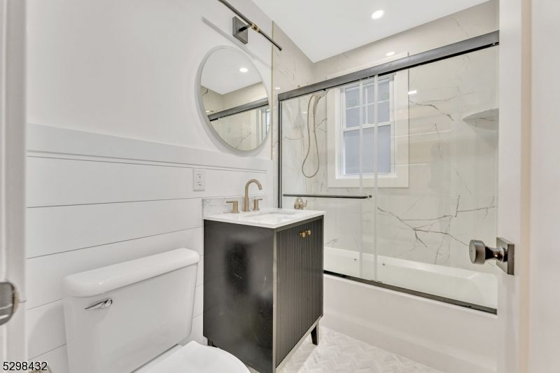 Bathroom, Glass Shower, Interior, Marble Walls, Recessed Lighting
