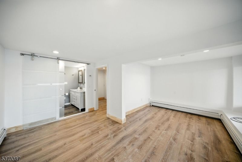 Bathroom, Empty room, Interior, Recessed Lighting, Wood Texture Flooring