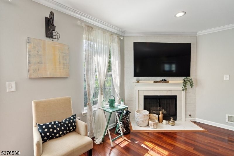 Fireplace, Interior, Recessed Lighting, Wood Texture Flooring