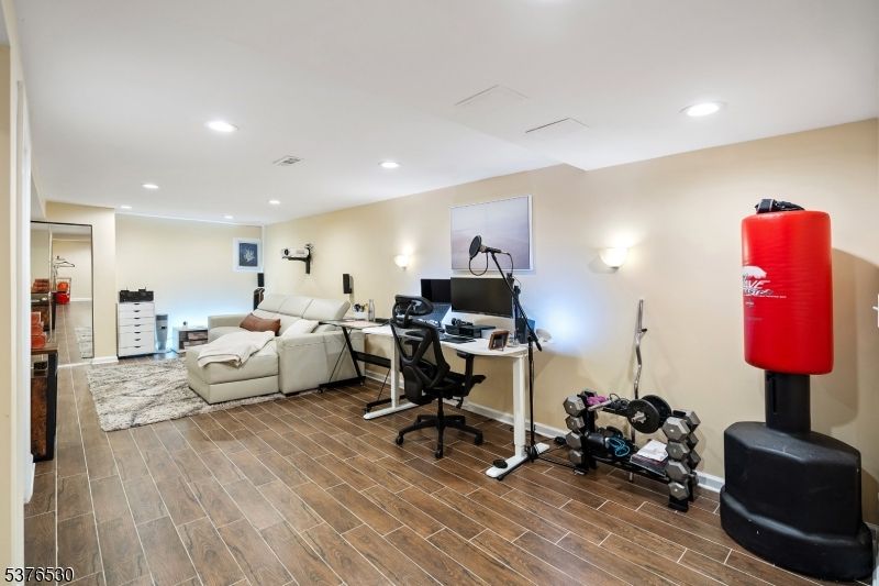 Bedroom, Fitness Equipment, Home Office, Interior, Recessed Lighting, Wood Texture Flooring