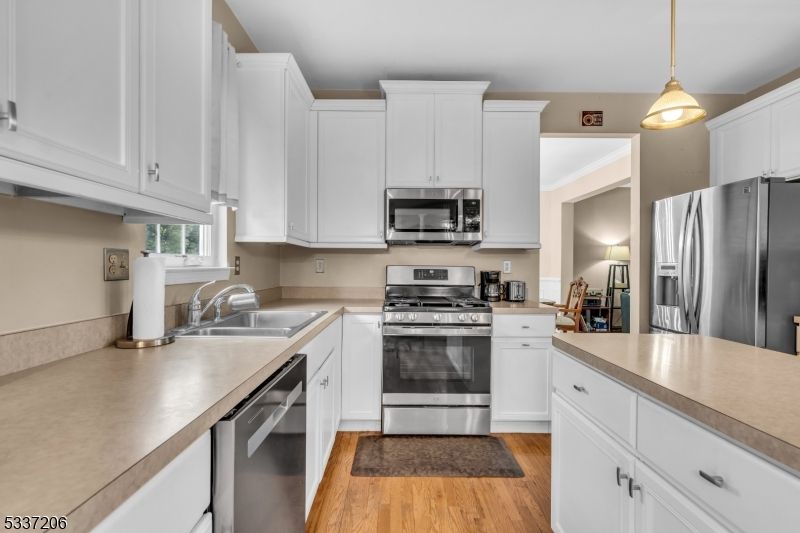 Interior, Kitchen, Pendant Lights, Stainless Steel Appliances, Wood Texture Flooring