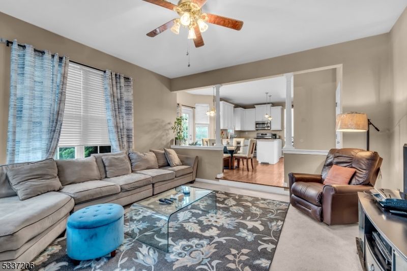 Dining room, Interior, Kitchen, Living room, Pendant Lights, Stainless Steel Appliances, Wood Texture Flooring