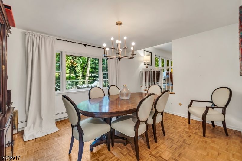 Dining room, Interior, Pendant Lights, Wood Texture Flooring