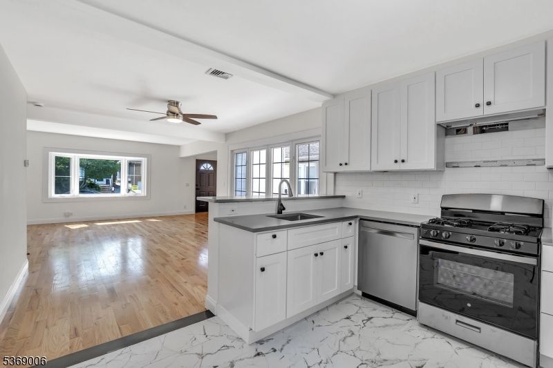 Interior, Kitchen, Marble, Stainless Steel Appliances, Wood Texture Flooring