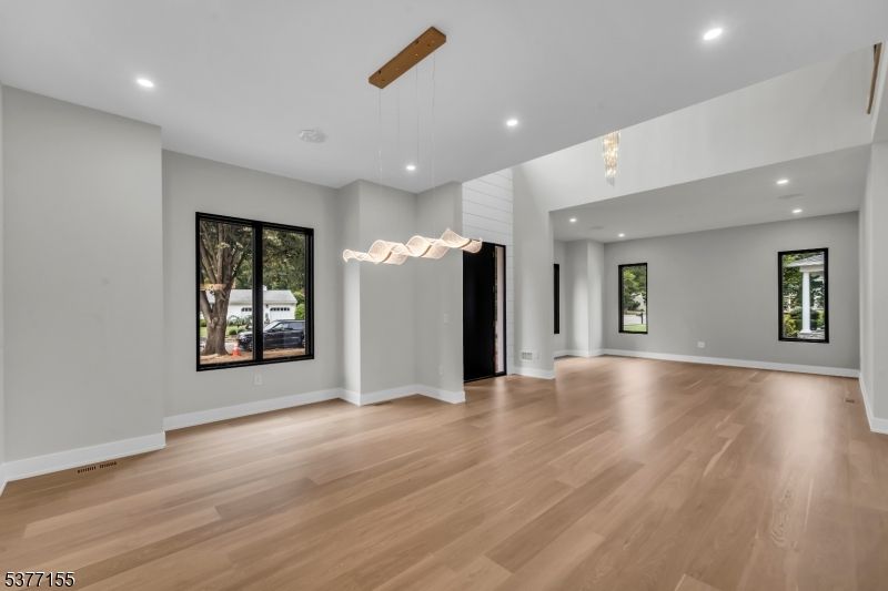 Empty room, Interior, Pendant Lights, Recessed Lighting, Wood Texture Flooring