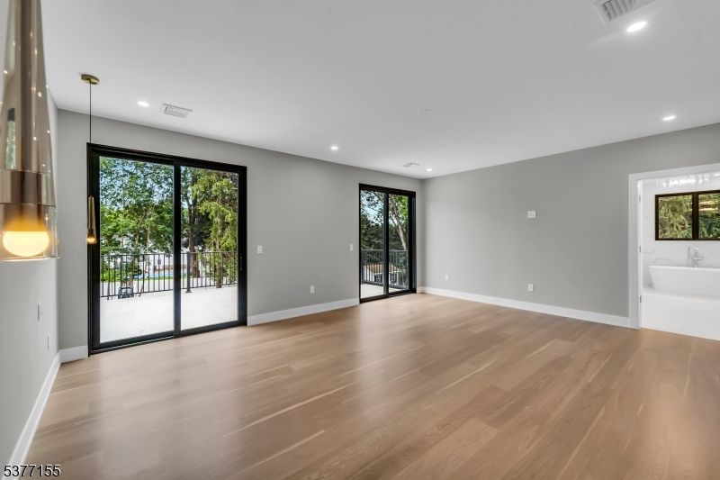 Empty room, Interior, Pendant Lights, Recessed Lighting, Wood Texture Flooring