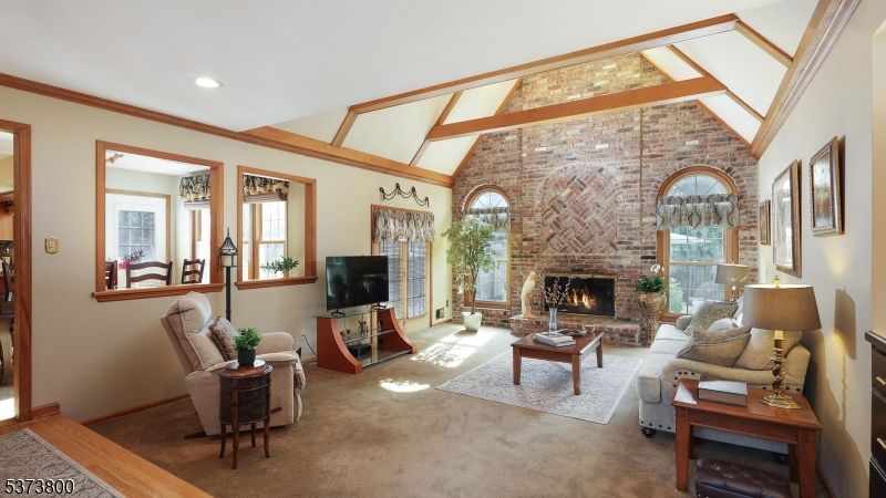 Fireplace, Interior, Living room, Recessed Lighting, Stone Walls