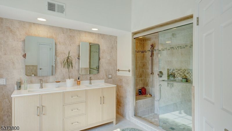 Bathroom, Dual Sink Vanities, Glass Shower, Interior, Recessed Lighting