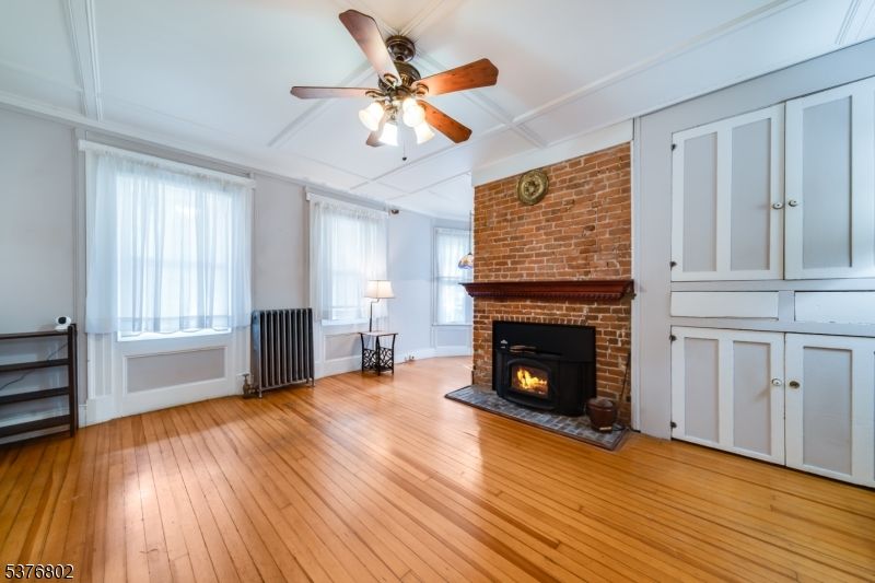Empty room, Fireplace, Interior, Stone Walls, Wood Texture Flooring