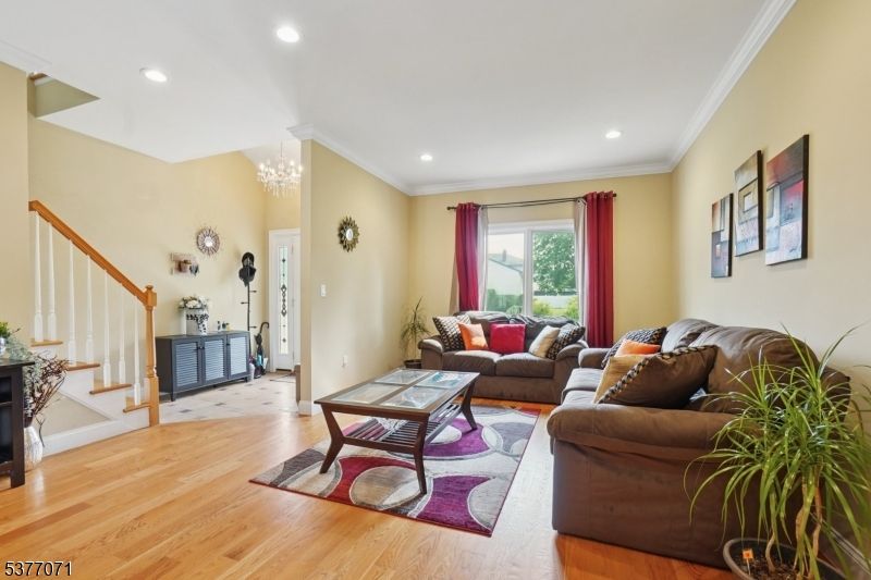 Chandelier, Interior, Living room, Recessed Lighting, Wood Texture Flooring