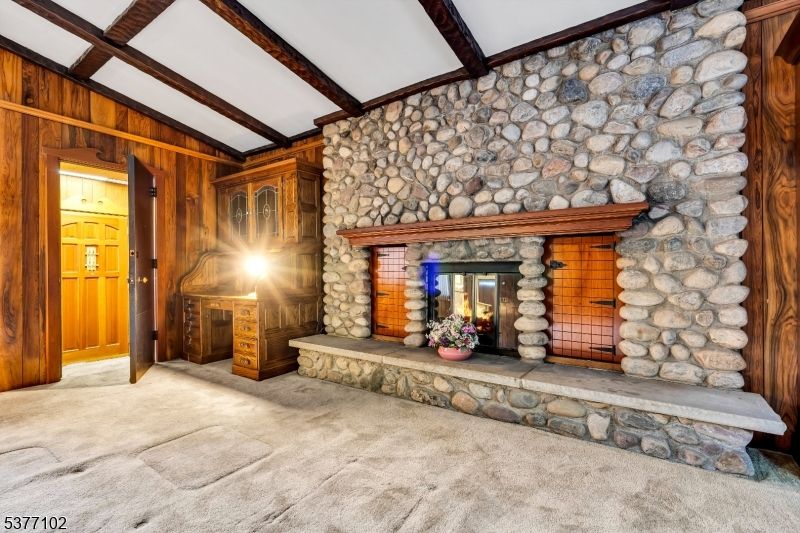Fireplace, Interior, Stone Walls, Wooden Beams