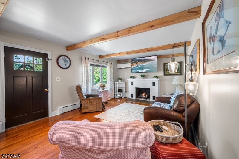 Fireplace, Interior, Living room, Wooden Beams, Wood Texture Flooring