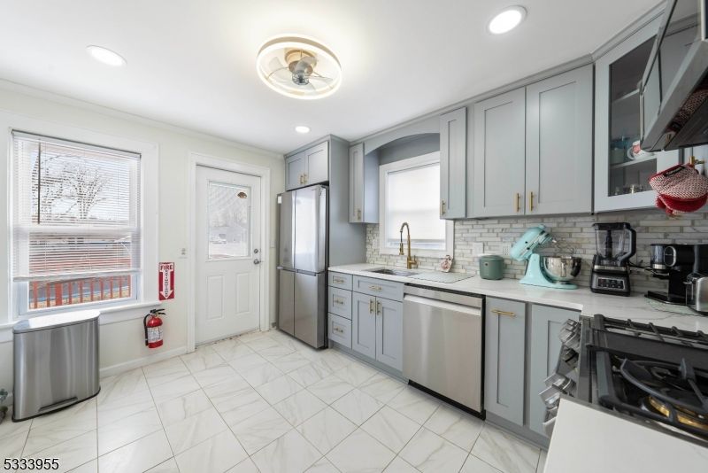 Interior, Kitchen, Marble, Recessed Lighting, Stainless Steel Appliances