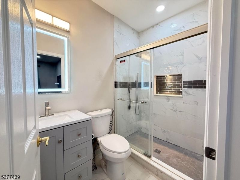 Bathroom, Glass Shower, Interior, Marble Walls, Recessed Lighting