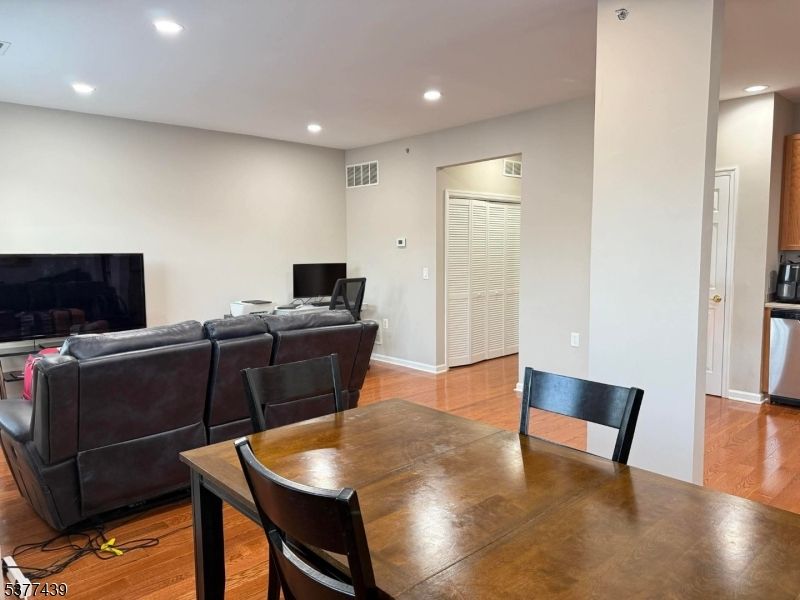 Dining room, Interior, Living room, Recessed Lighting, Wood Texture Flooring
