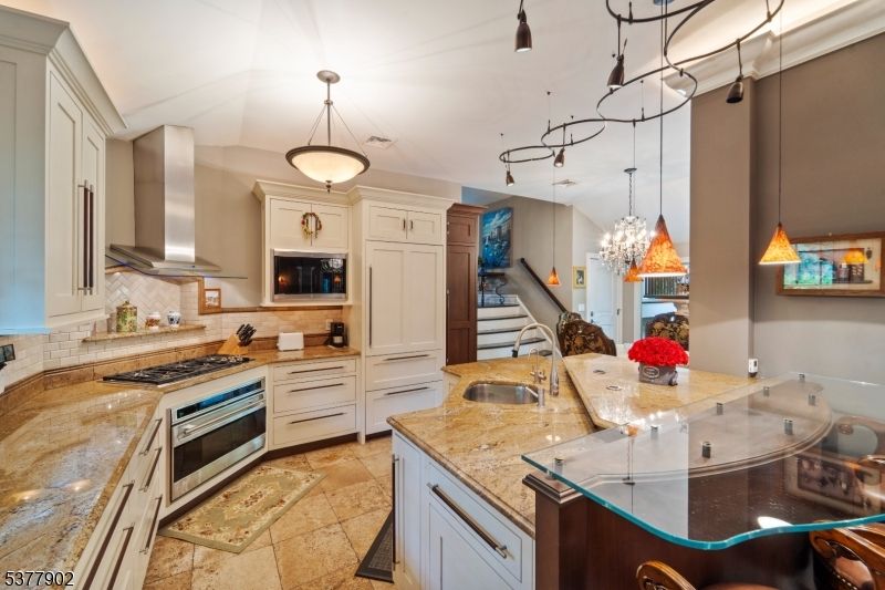 Chandelier, Interior, Kitchen, Pendant Lights, Stainless Steel Appliances