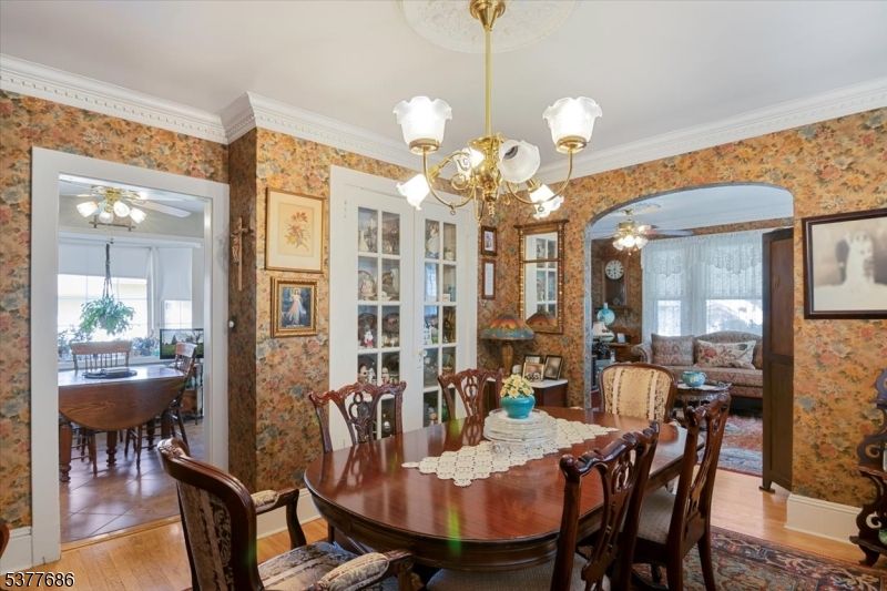Chandelier, Dining room, Interior, Wood Texture Flooring