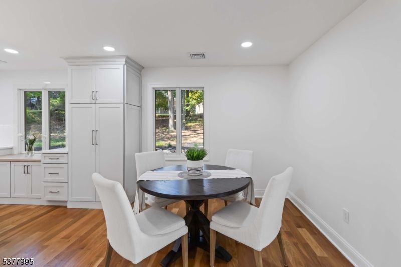 Dining room, Interior, Recessed Lighting, Wood Texture Flooring