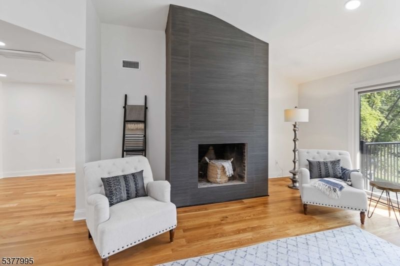 Fireplace, Interior, Recessed Lighting, Wood Texture Flooring