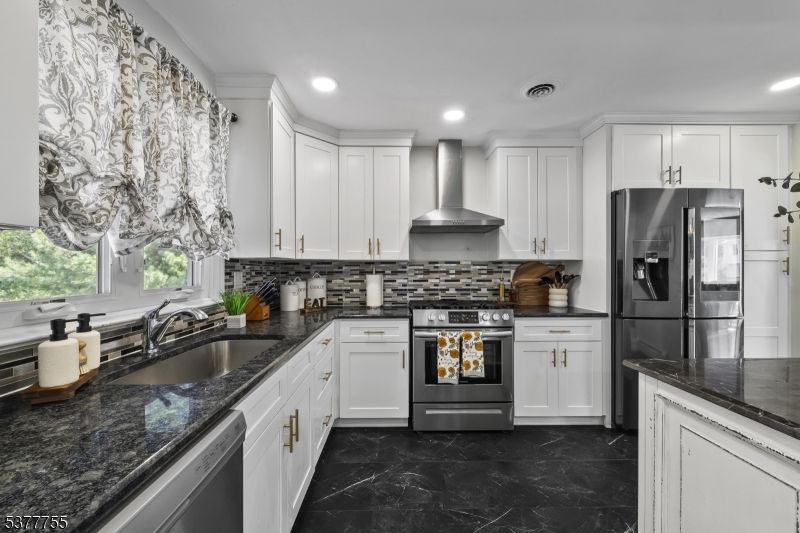 Interior, Kitchen, Marble, Recessed Lighting, Stainless Steel Appliances