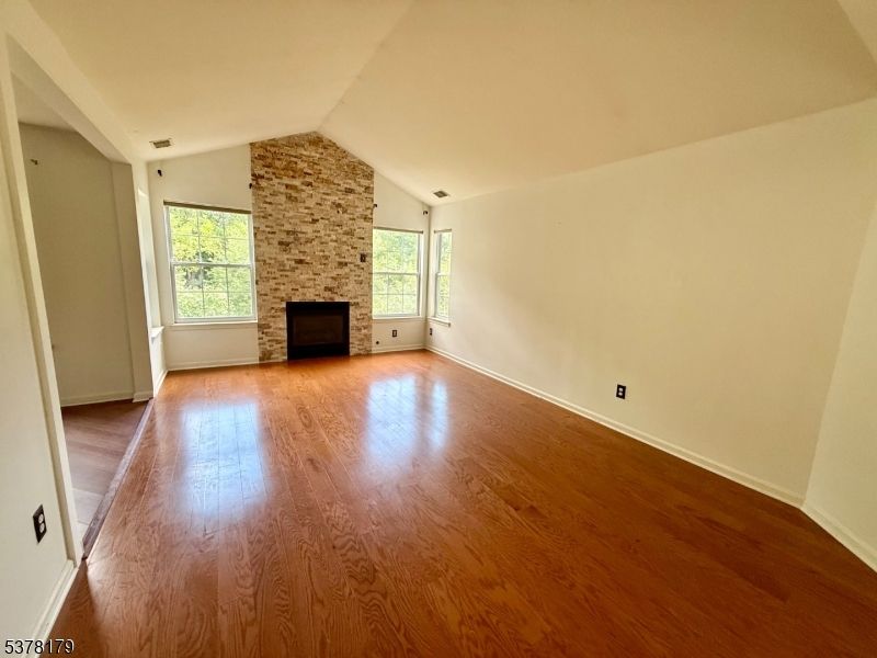 Empty room, Fireplace, Interior, Stone Walls, Wood Texture Flooring