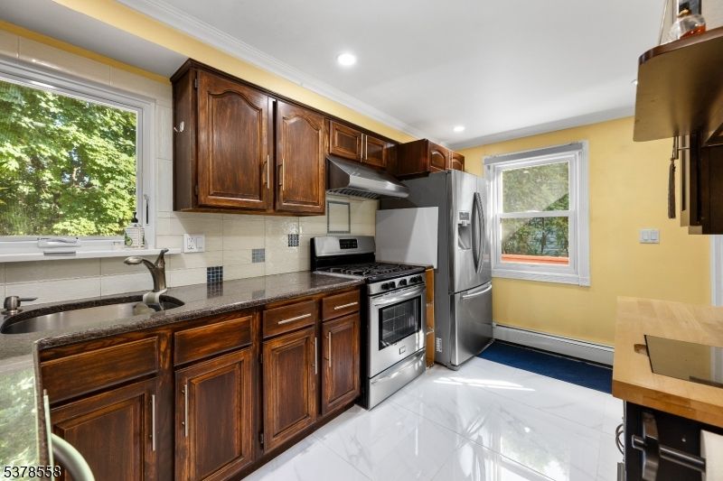 Interior, Kitchen, Marble, Recessed Lighting, Stainless Steel Appliances