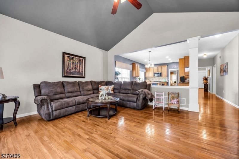Interior, Kitchen, Living room, Pendant Lights, Recessed Lighting, Stainless Steel Appliances, Wood Texture Flooring