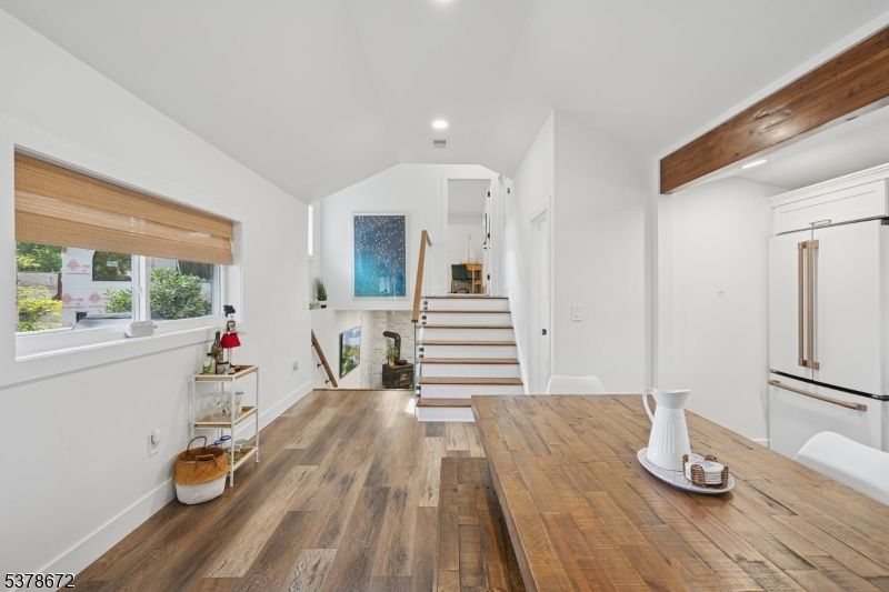 Dining room, Interior, Recessed Lighting, Wood Texture Flooring
