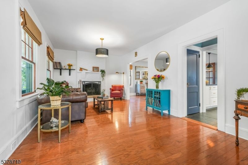 Fireplace, Interior, Living room, Pendant Lights, Wood Texture Flooring