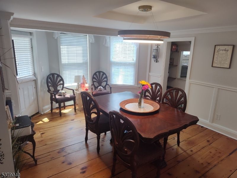 Dining room, Interior, Pendant Lights, Wood Texture Flooring