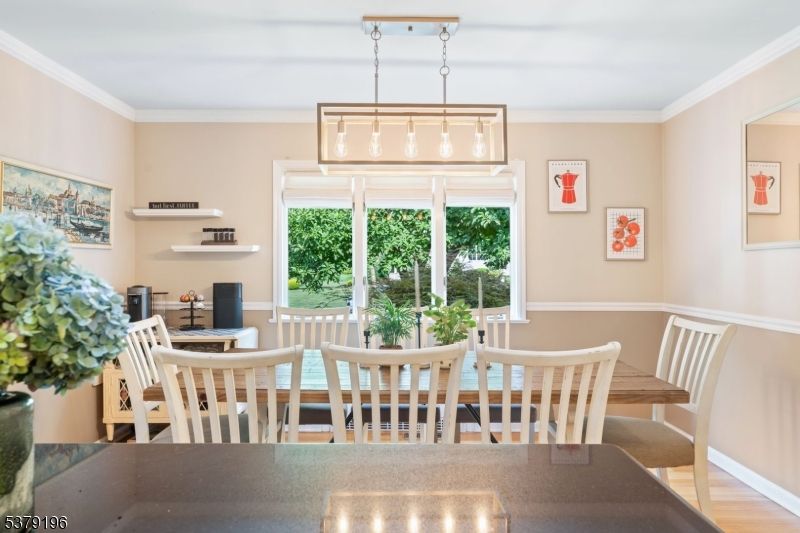 Dining room, Interior, Pendant Lights, Wood Texture Flooring