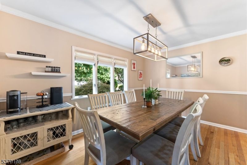 Dining room, Interior, Pendant Lights, Wood Texture Flooring