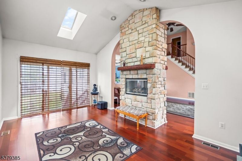 Fireplace, Interior, Recessed Lighting, Wood Texture Flooring