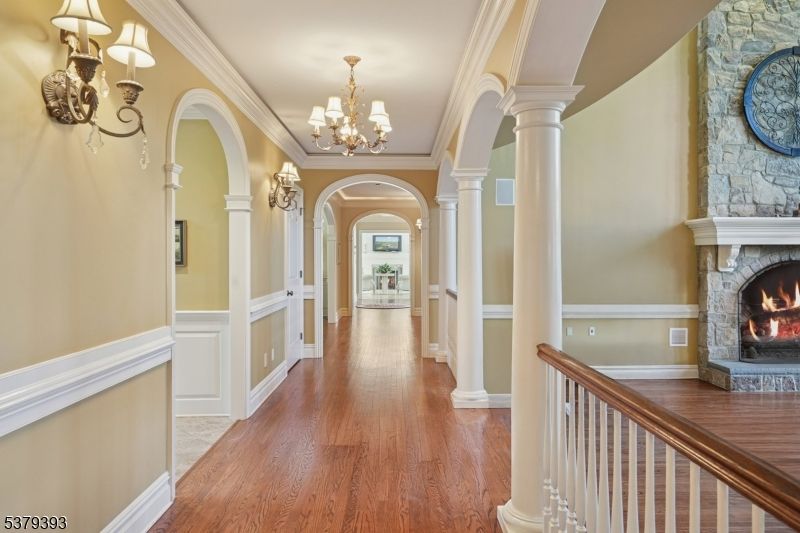 Chandelier, Fireplace, Interior, Wood Texture Flooring