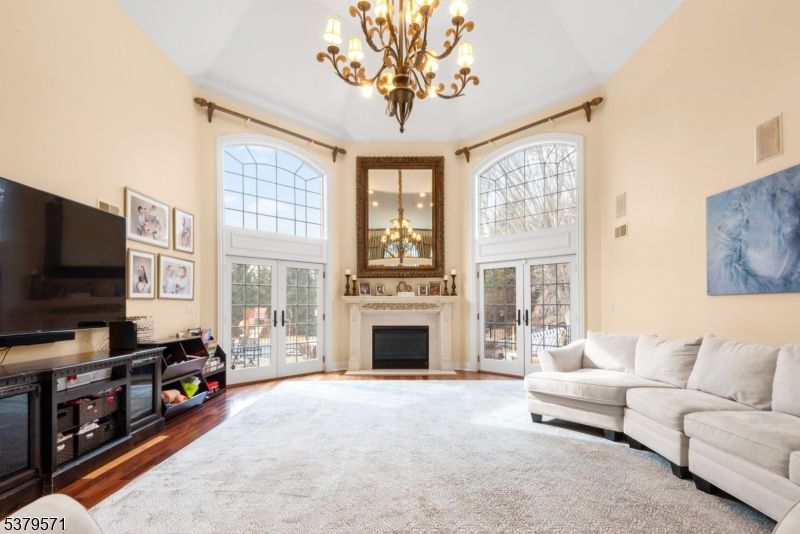 Chandelier, Fireplace, Interior, Living room, Wood Texture Flooring