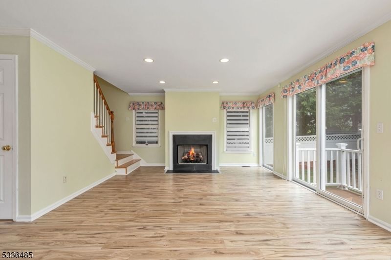 Empty room, Fireplace, Interior, Recessed Lighting, Wood Texture Flooring