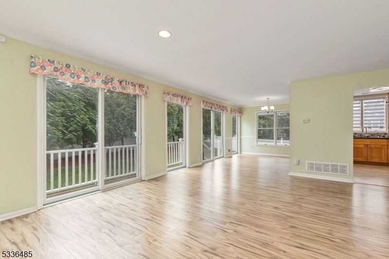 Chandelier, Empty room, Interior, Recessed Lighting, Wood Texture Flooring