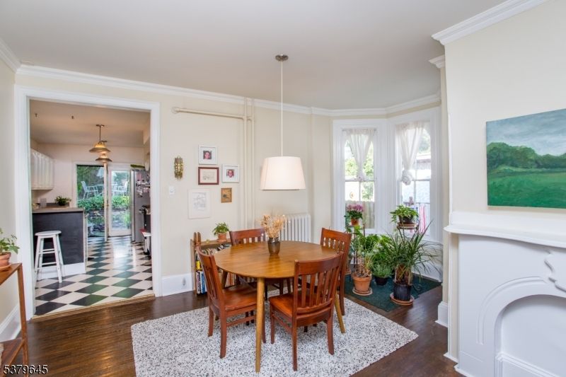 Dining room, Interior, Pendant Lights, Wood Texture Flooring