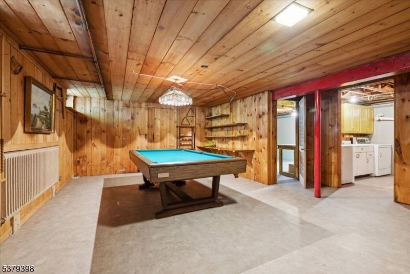 Billiard Table, Chandelier, Game Room, Interior, Wooden Ceilings, Wooden Walls