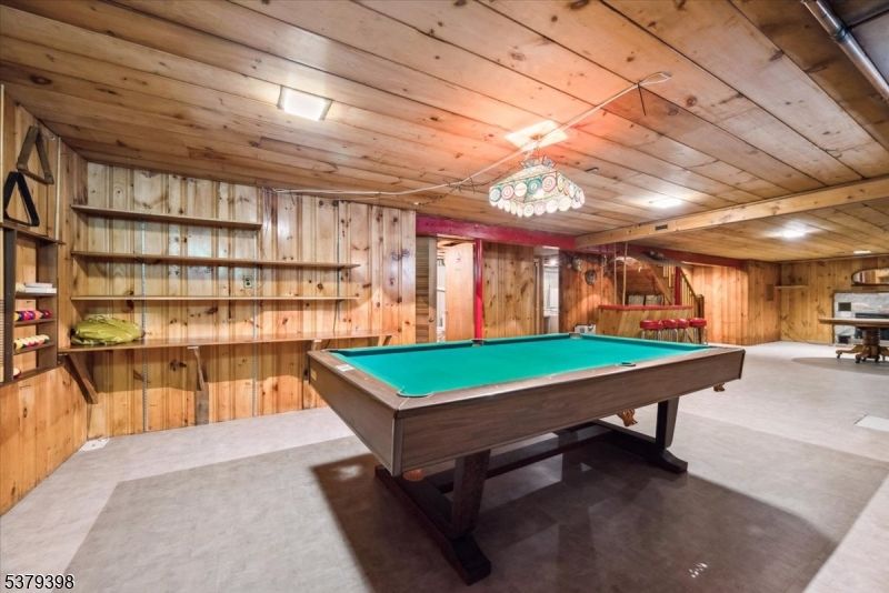 Billiard Table, Chandelier, Game Room, Interior, Recessed Lighting, Wooden Ceilings, Wooden Walls
