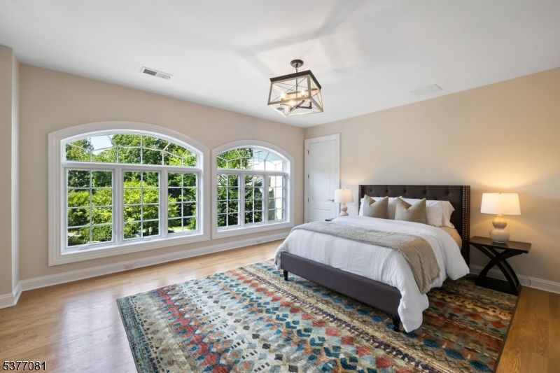 Bedroom, Interior, Pendant Lights, Wood Texture Flooring