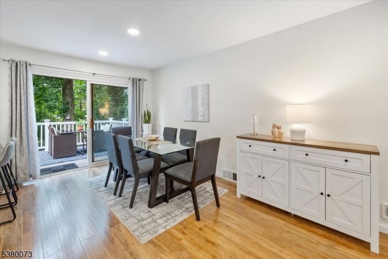 Dining room, Interior, Recessed Lighting, Wood Texture Flooring