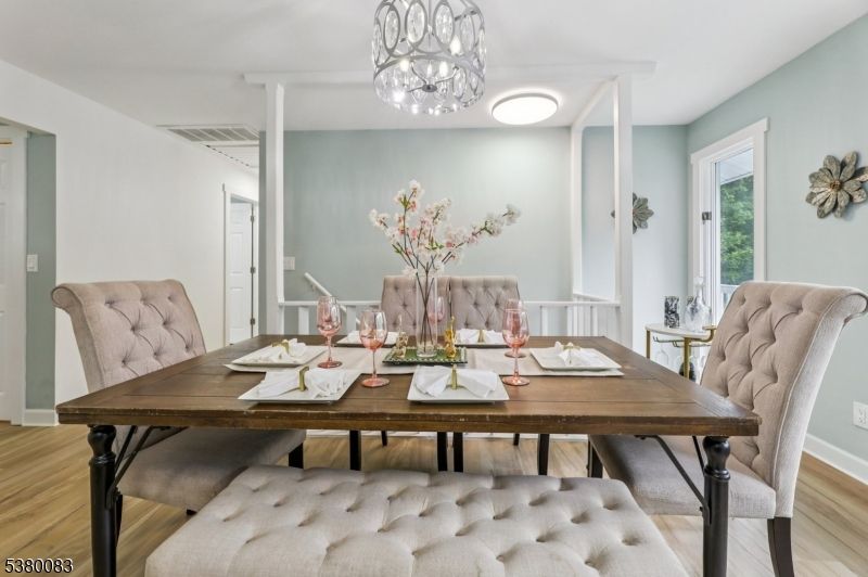 Chandelier, Dining room, Interior, Wood Texture Flooring