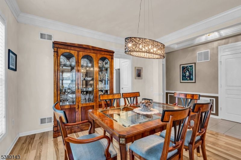 Dining room, Interior, Pendant Lights, Wood Texture Flooring